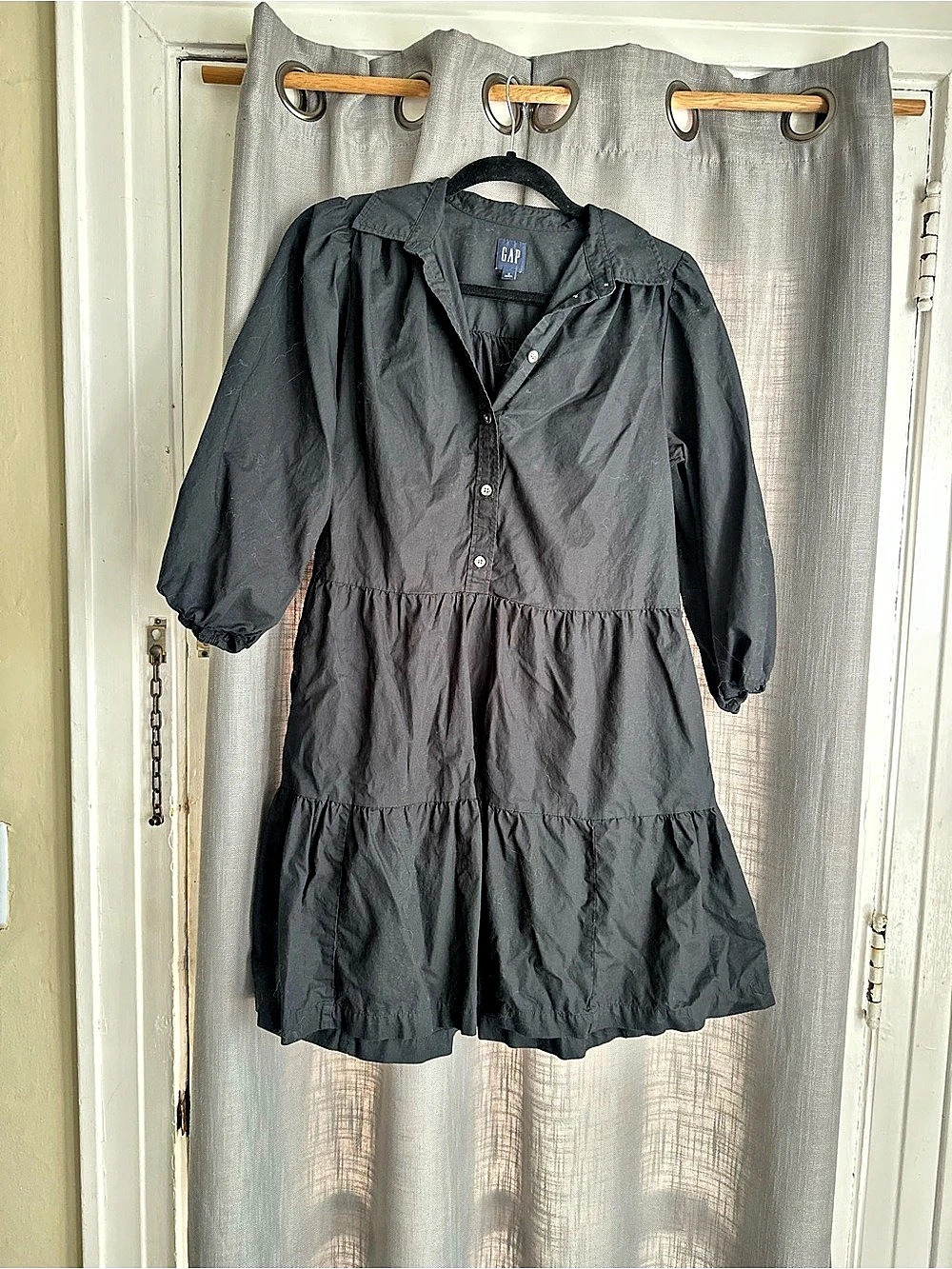 Gap Long Sleeve Tiered Shirt Dress Black Mini
